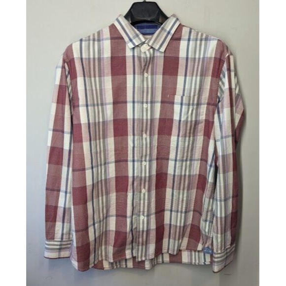 Tommy Bahama Shirt XLarge Red Blue White Long Sleeve Button Down Cotton Silk - Picture 1 of 7
